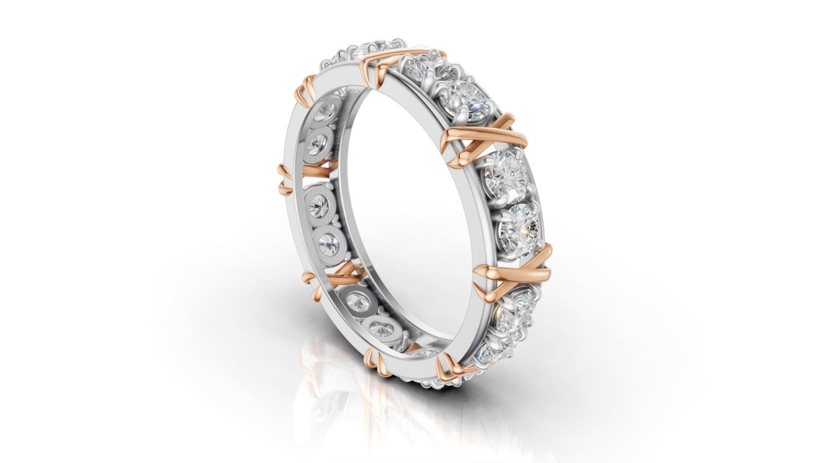 Vijay Deverakonda'S Ring | 16 Stone X Crown Ring | Rose Gold + White | Diamond (Certified)