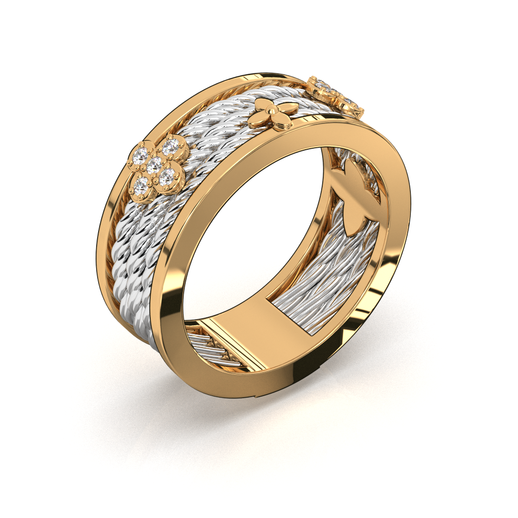 925 Sterling Silver Gold Plated Diamond Band Ring, Two Tone Unisex Promise Ring