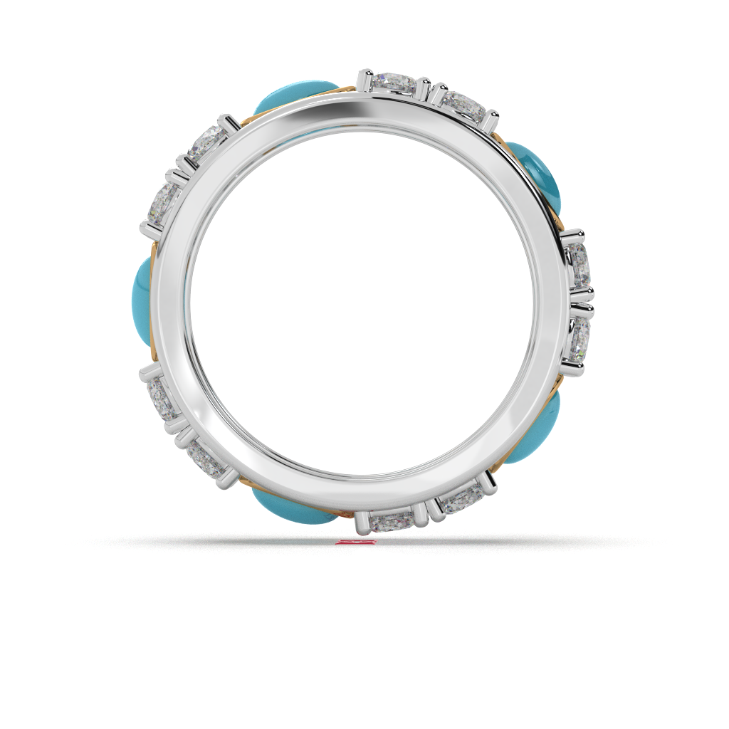 925 Sterling Silver Turquoise & Diamond Band Ring Luxury Bezel Set Statement Ring