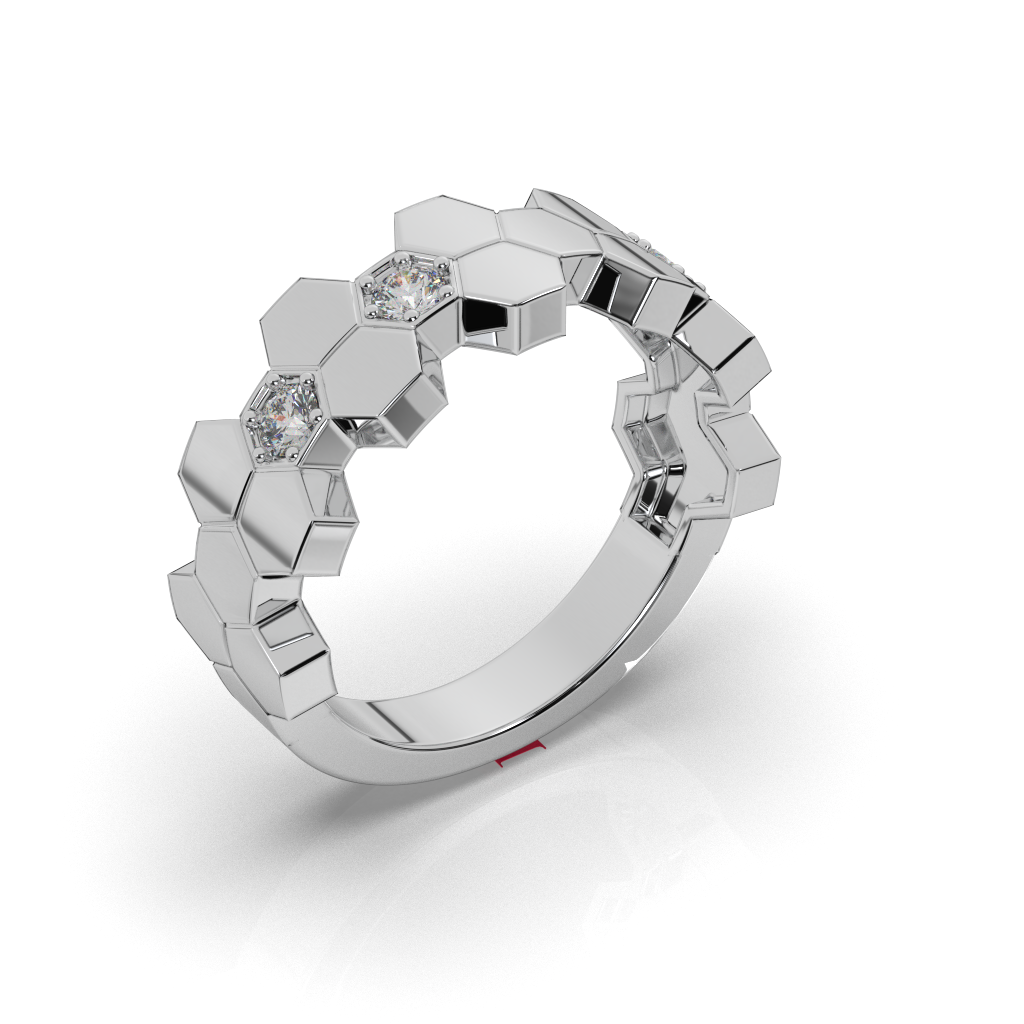 925 Sterling Silver Geometric Hexagon Diamond Ring | Modern Honeycomb Design | Luxury Statement Band
