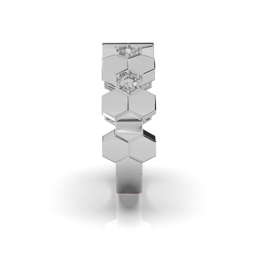 925 Sterling Silver Geometric Hexagon Diamond Ring | Modern Honeycomb Design | Luxury Statement Band