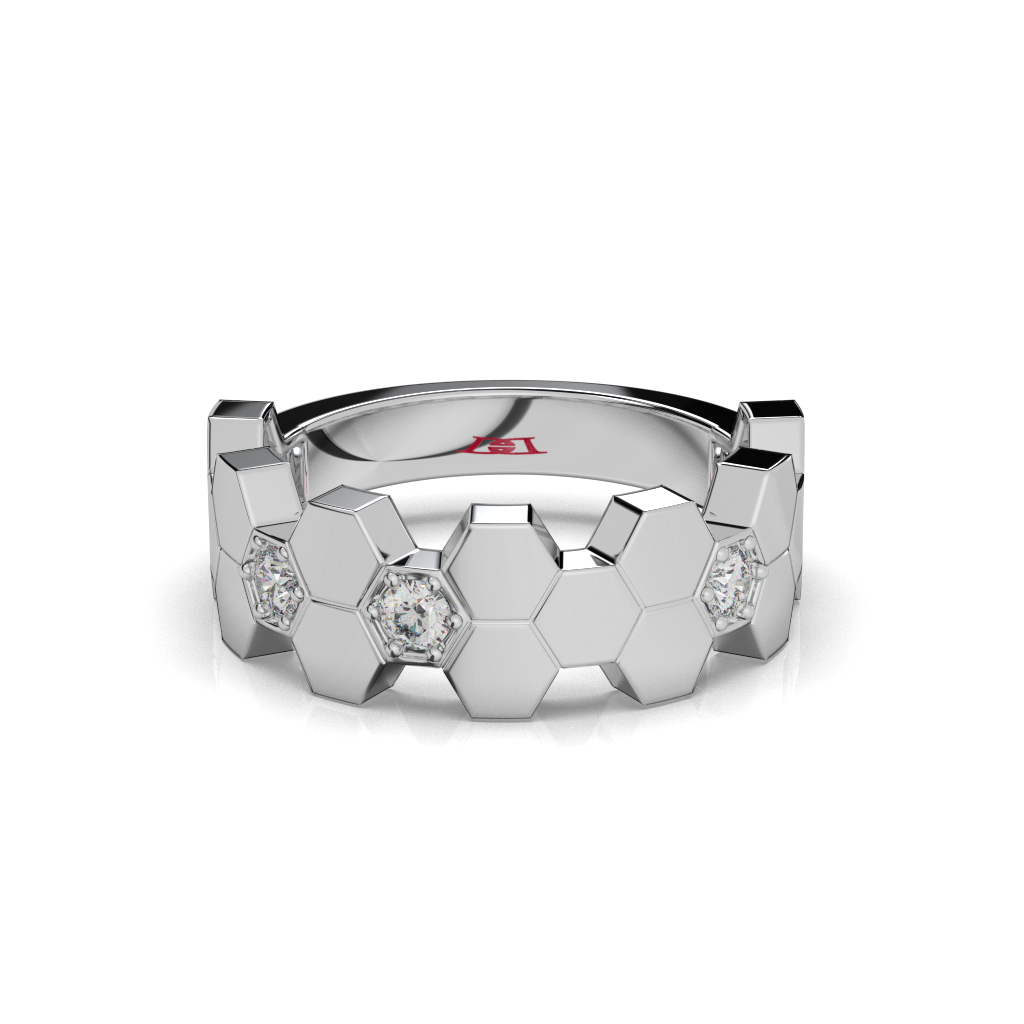 925 Sterling Silver Geometric Hexagon Diamond Ring | Modern Honeycomb Design | Luxury Statement Band