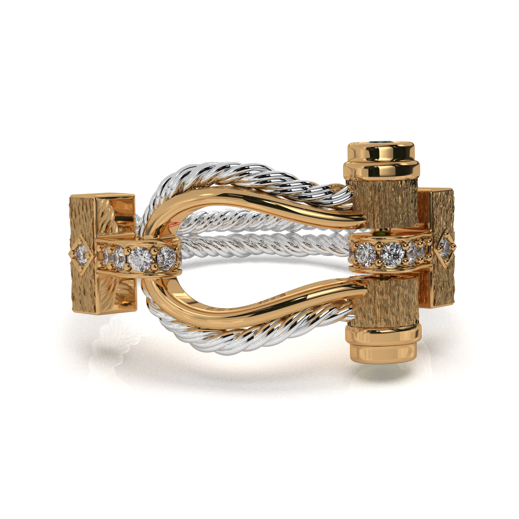 Sterling Silver Rope Ring: Gold Accents, Green Stone
