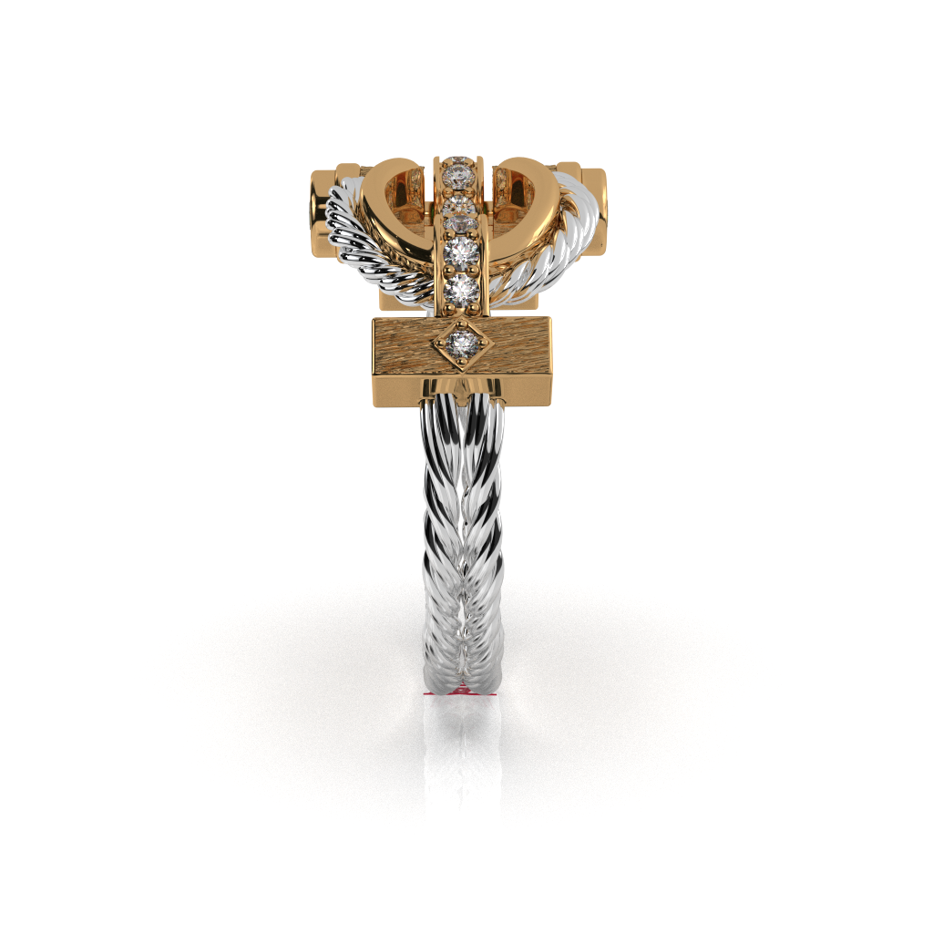 Sterling Silver Rope Ring: Gold Accents, Green Stone