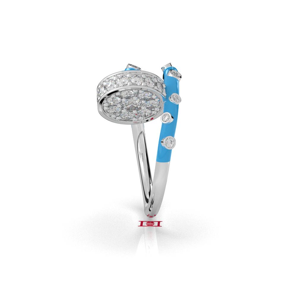 Sterling Silver Open Wrap Ring: Blue Enamel with Diamond Accents