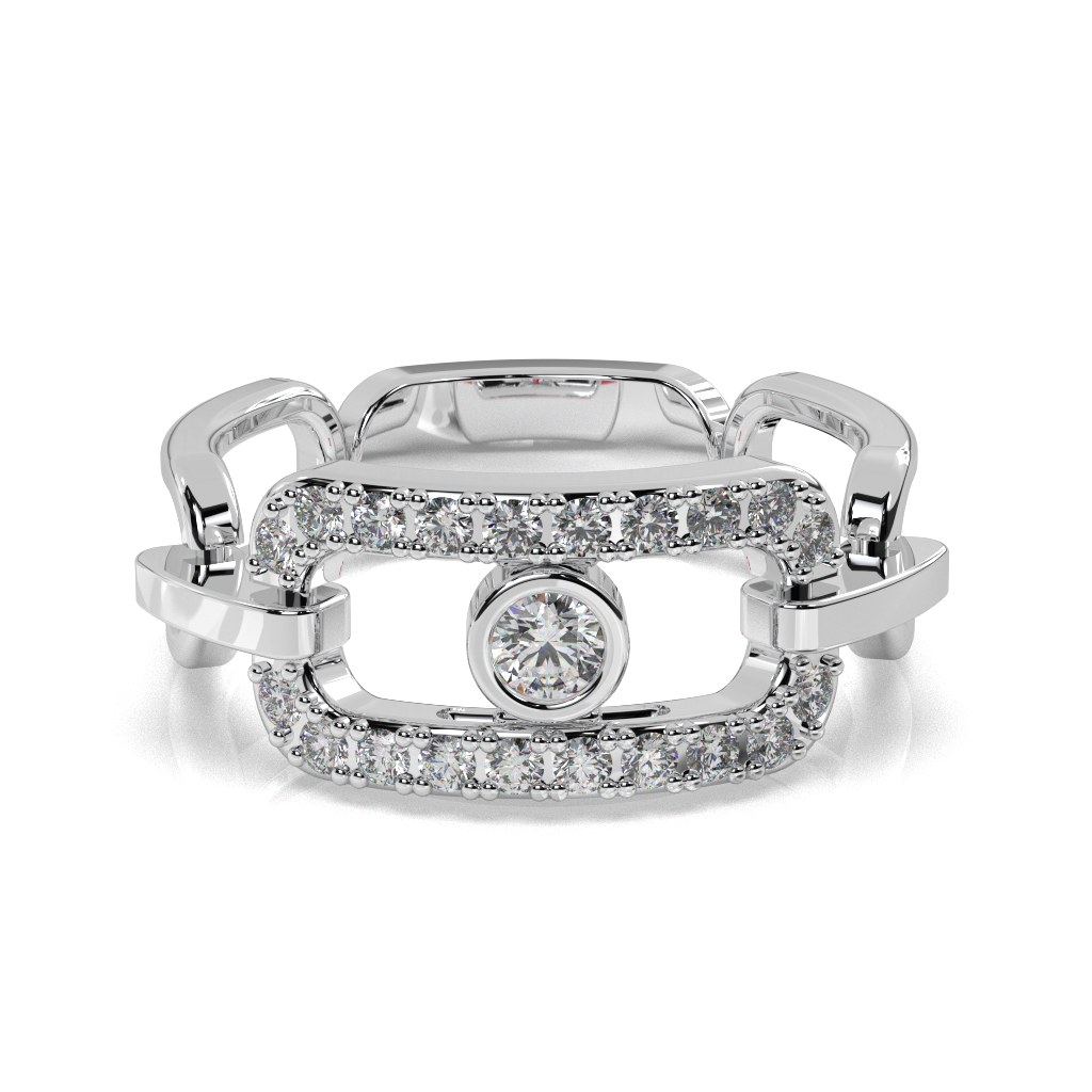 925 Sterling Silver Modern Link Diamond Ring, Bezel Set Statement Ring