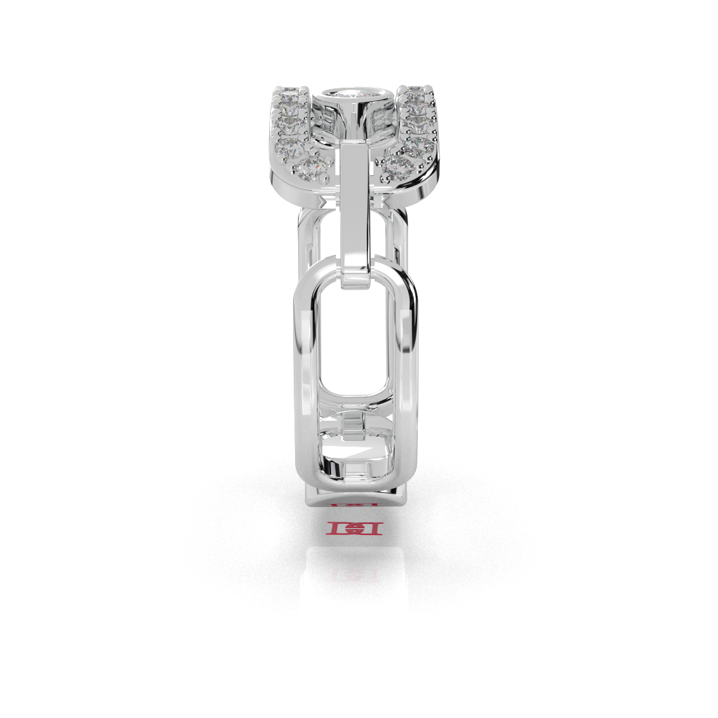 925 Sterling Silver Modern Link Diamond Ring, Bezel Set Statement Ring