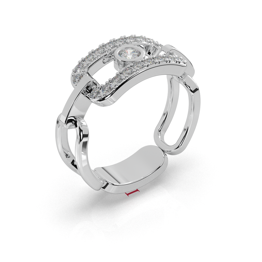 925 Sterling Silver Modern Link Diamond Ring, Bezel Set Statement Ring