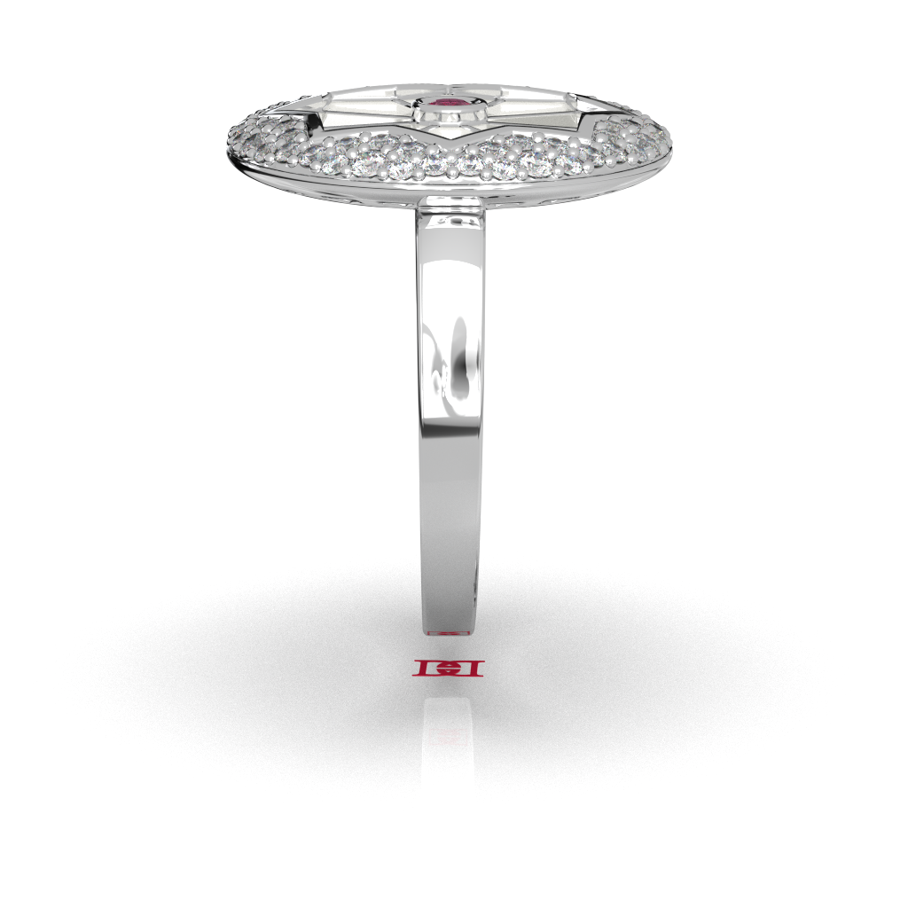 Octavia Halo Medallion Ring with Ruby Center & Diamond Pavé