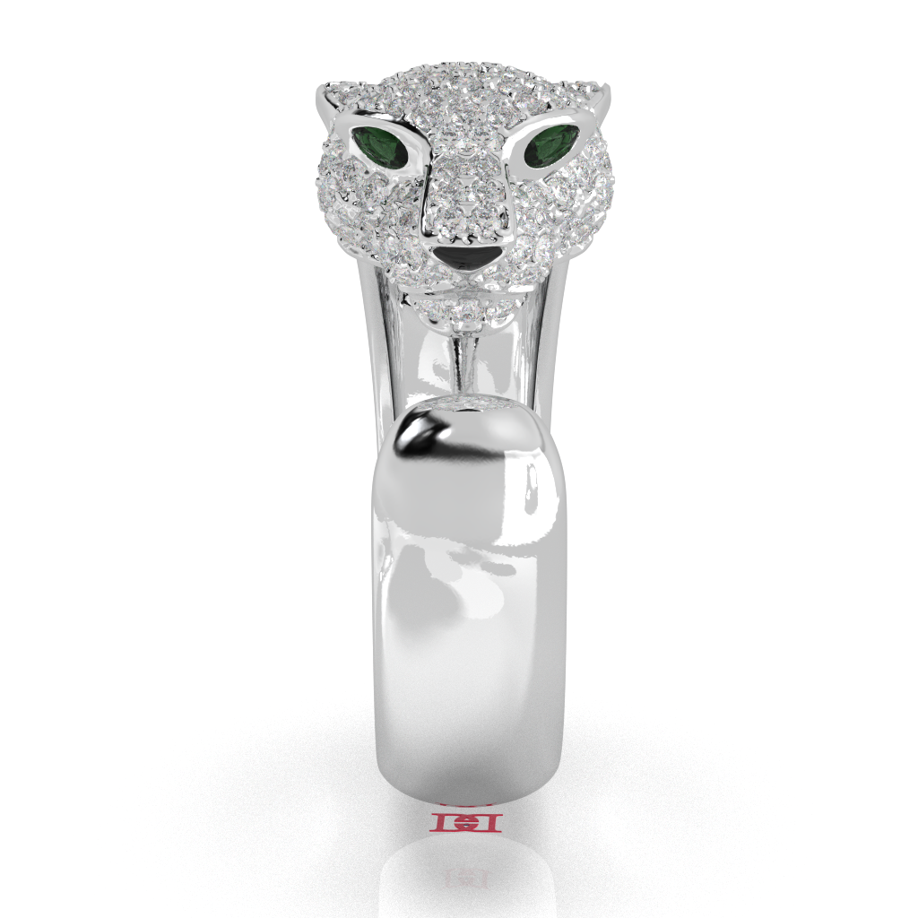 Diamond Pavé Panther Ring, Green Eyes, 925 Sterling Silver