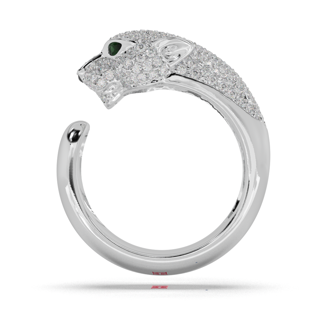 Diamond Pavé Panther Ring, Green Eyes, 925 Sterling Silver