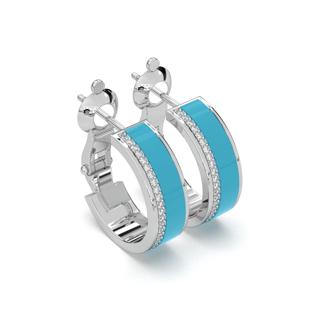 Blue Enamel Diamond-Color 925 Sterling Silver Hoop Earrings
