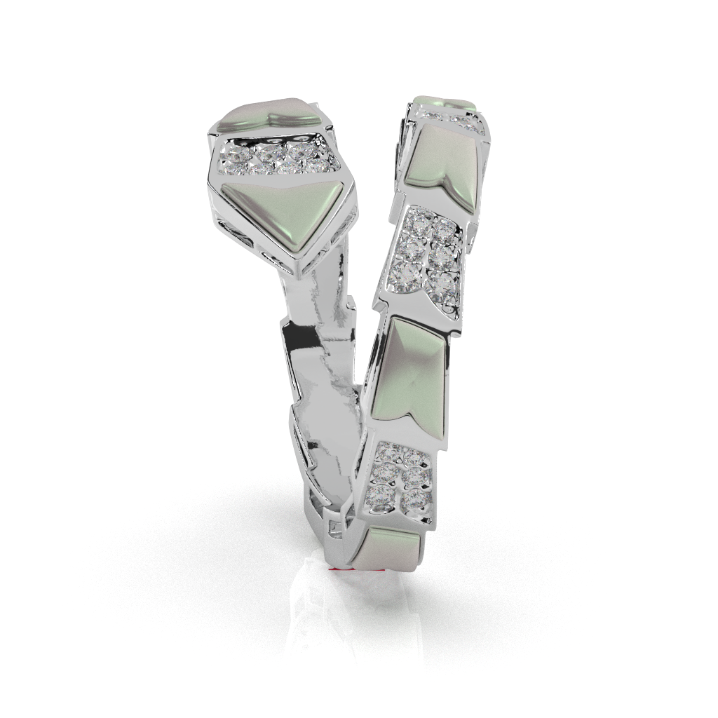 White Pearl Diamond 925 Sterling Silver Band Ring, Modern Geometric Design