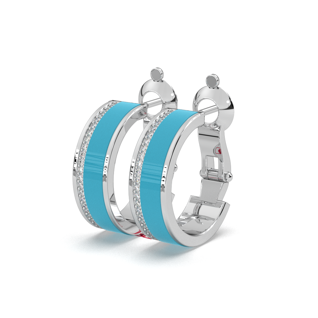 Blue Enamel Diamond-Color 925 Sterling Silver Hoop Earrings