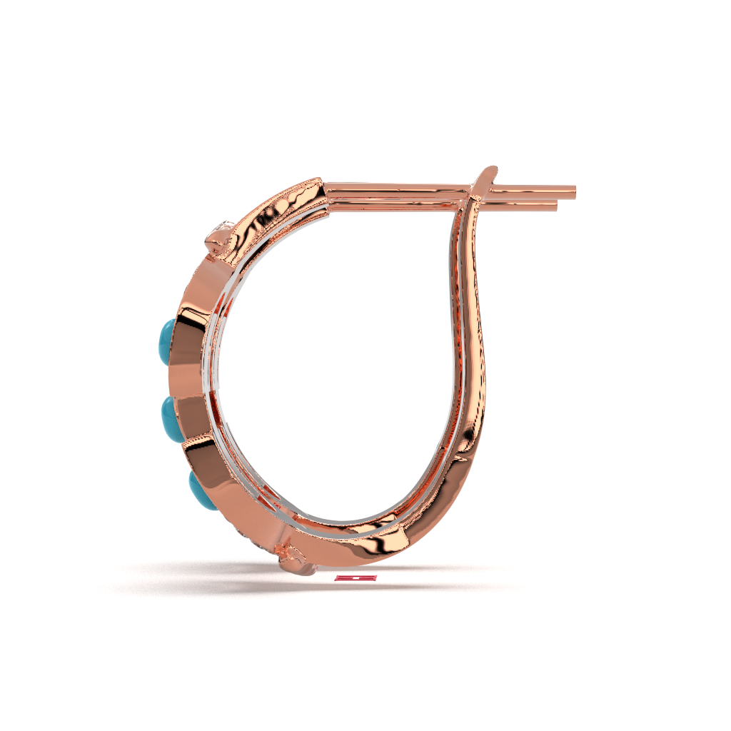 Rose Gold Plated Turquoise Hoop Earrings, Simulated Diamond, 925 Silver