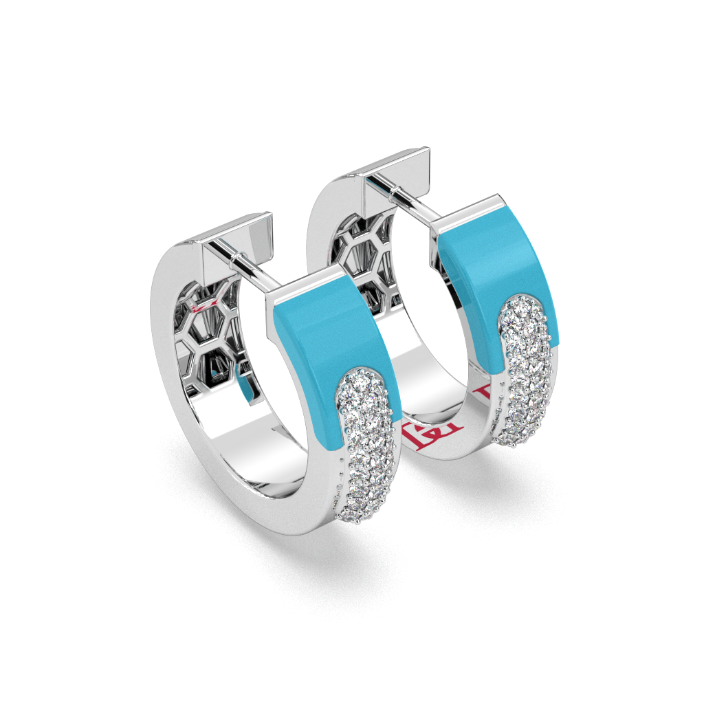 Sterling Silver Diamond Hoop Earrings Blue Enamel Modern Luxury Earrings Women Gift