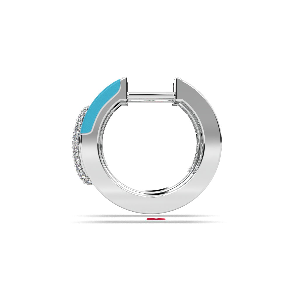 Sterling Silver Diamond Hoop Earrings Blue Enamel Modern Luxury Earrings Women Gift