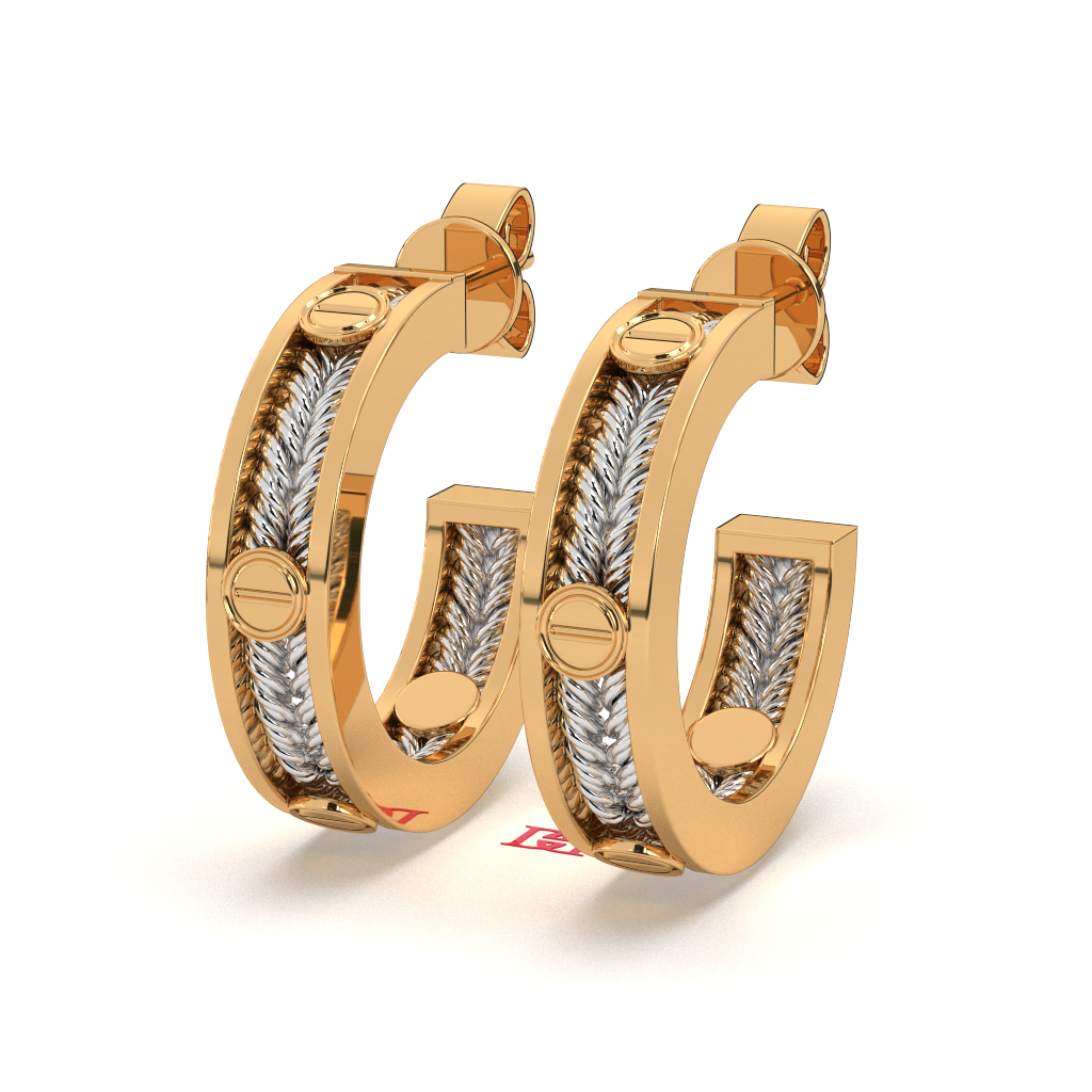 Gold Plated Braided Hoop Earrings, 925 Sterling Silver, Diamond Accent