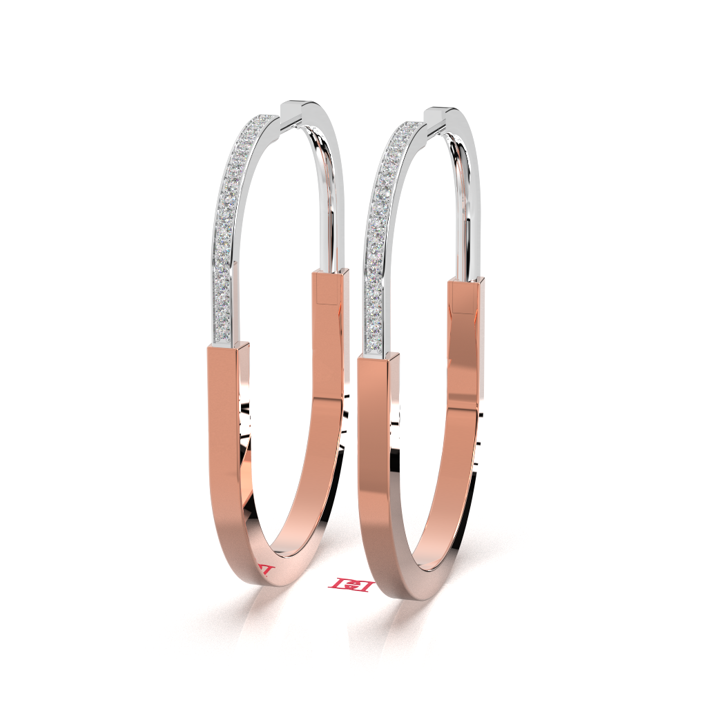 Two-Tone Sterling Silver Hoop Earrings: Rose Gold & Diamond Simulant