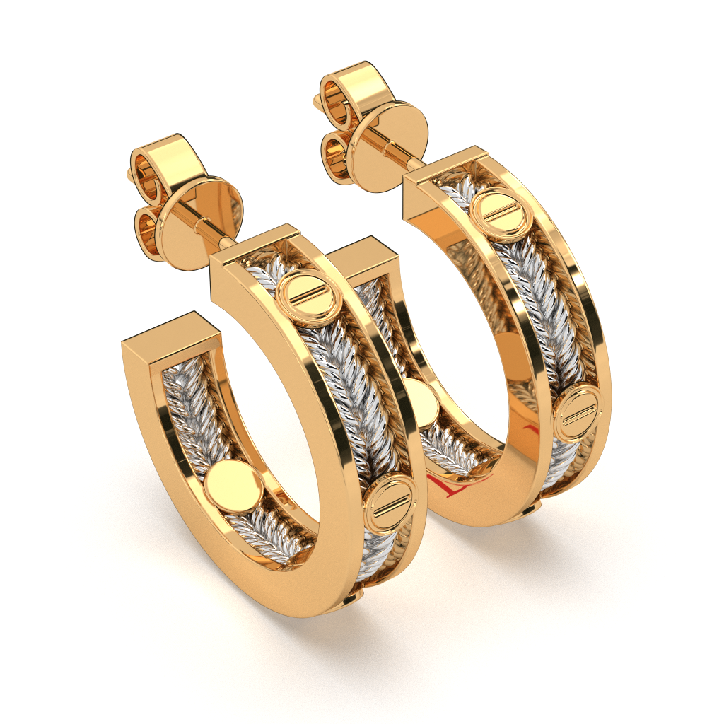 Gold Plated Braided Hoop Earrings, 925 Sterling Silver, Diamond Accent