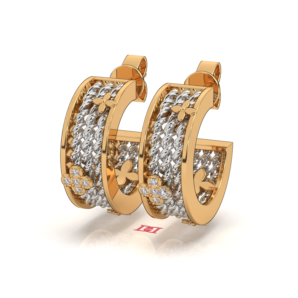 Sterling Silver Rope Hoop Earrings, Clover Diamond Accent