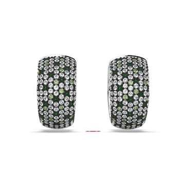 Handmade Pave Diamond 925 Silver Hoop Earrings: Black, White & Green