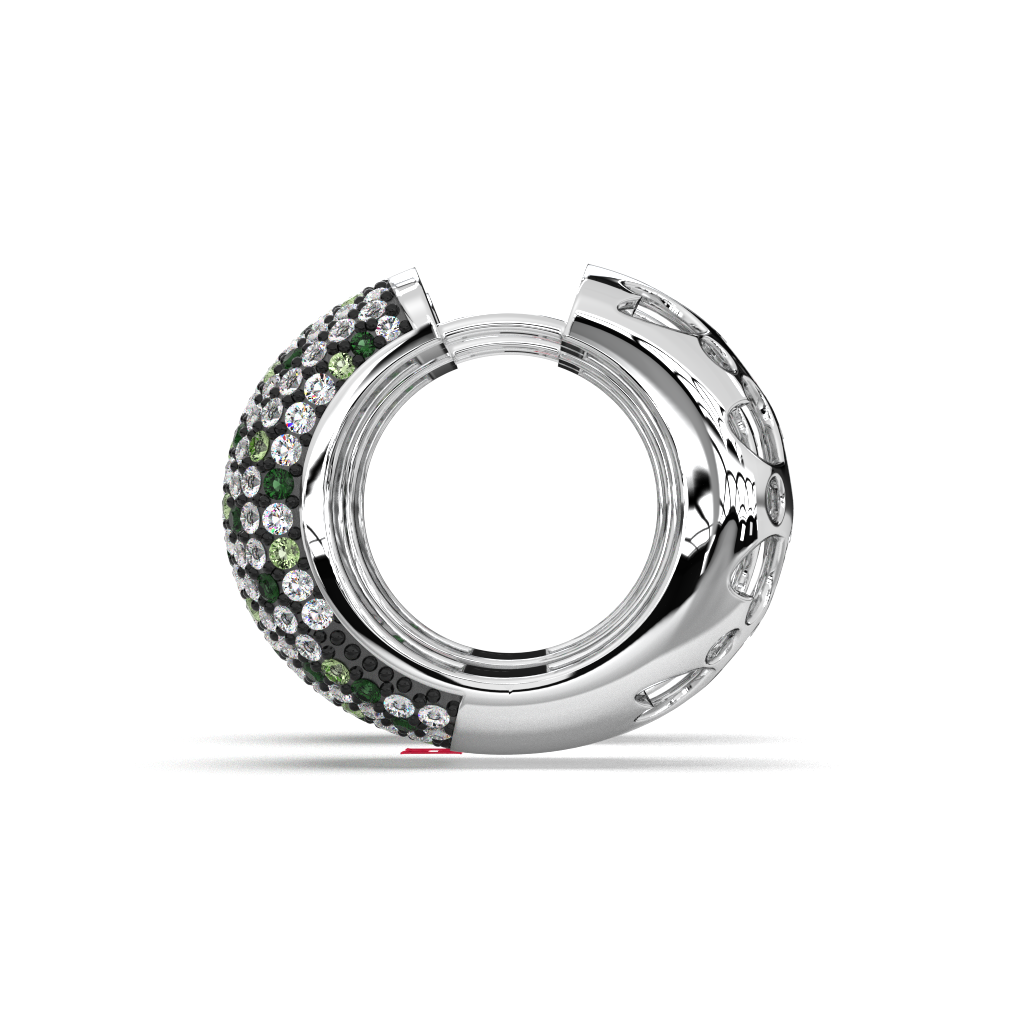 Handmade Pave Diamond 925 Silver Hoop Earrings: Black, White & Green