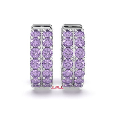 Sterling Silver Lavender Diamond Pave Earrings, Wide Band Statement Jewelry