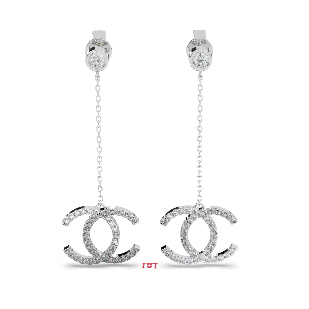 Luxury Double C Drop Diamond Earrings, 925 Sterling Silver Chain Earrings, Minimal Luxury Bridal Earrings, Gift for Her