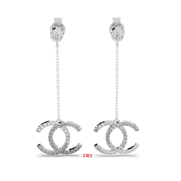 Luxury Double C Drop Diamond Earrings, 925 Sterling Silver Chain Earrings, Minimal Luxury Bridal Earrings, Gift for Her