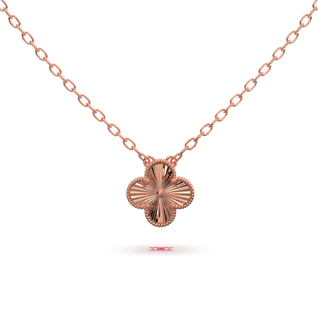 Rose Gold Clover Necklace, 925 Sterling Silver Beaded Pendant