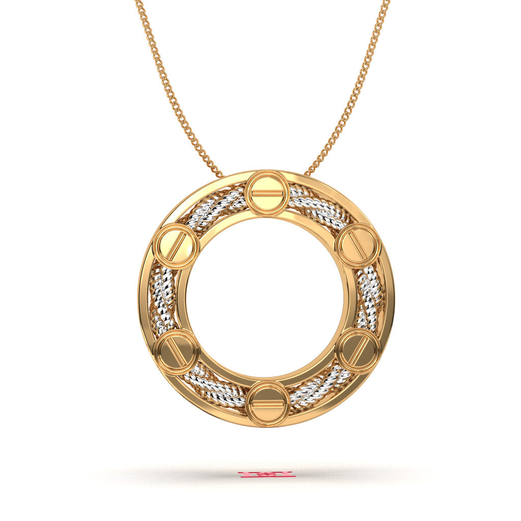 Two-Tone 925 Sterling Silver Circle Pendant Necklace – Minimalist Luxury