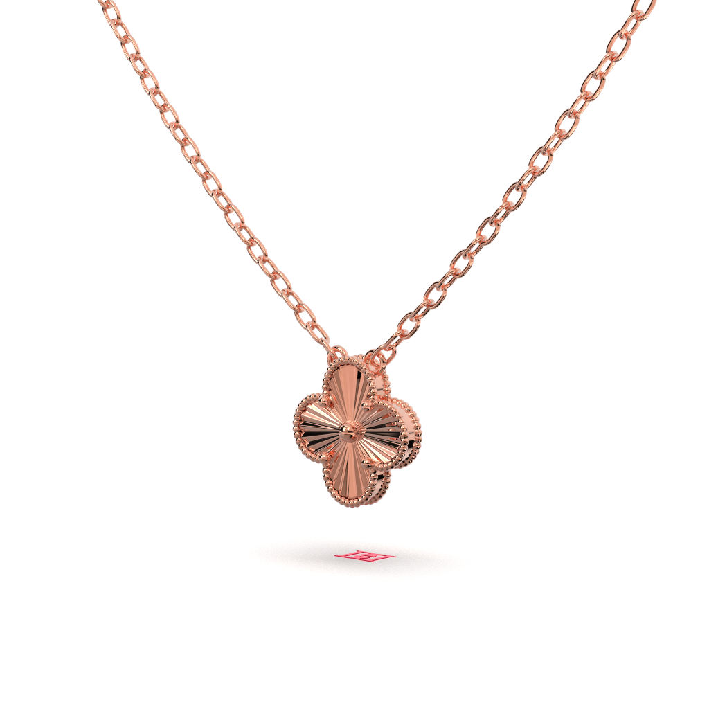Rose Gold Clover Necklace, 925 Sterling Silver Beaded Pendant
