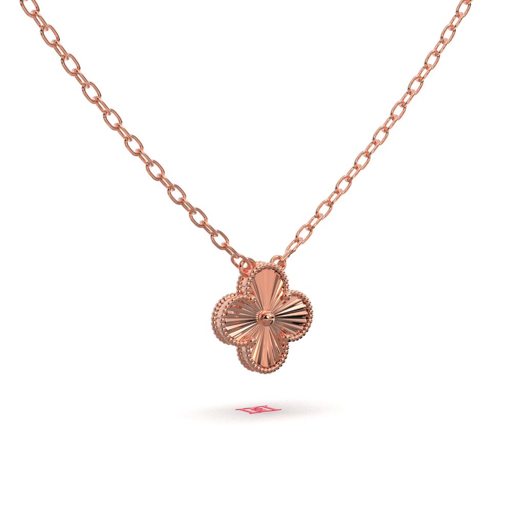 Rose Gold Clover Necklace, 925 Sterling Silver Beaded Pendant