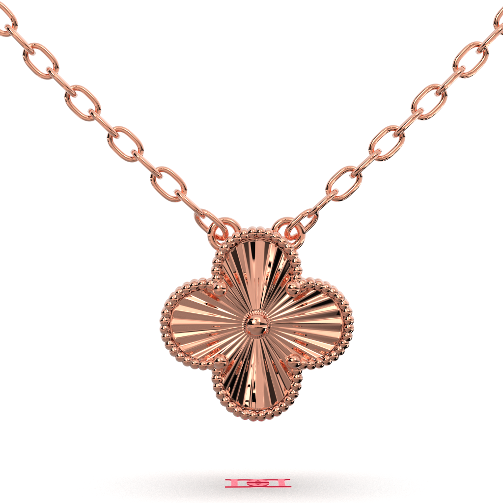Rose Gold Clover Necklace, 925 Sterling Silver Beaded Pendant