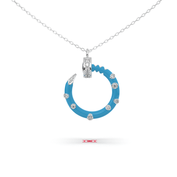 Blue Sterling Silver Circle Pendant Necklace, Modern Statement Jewelry
