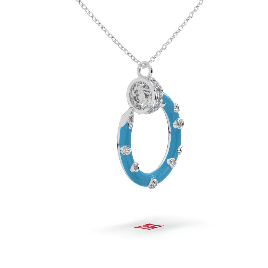 Blue Sterling Silver Circle Pendant Necklace, Modern Statement Jewelry