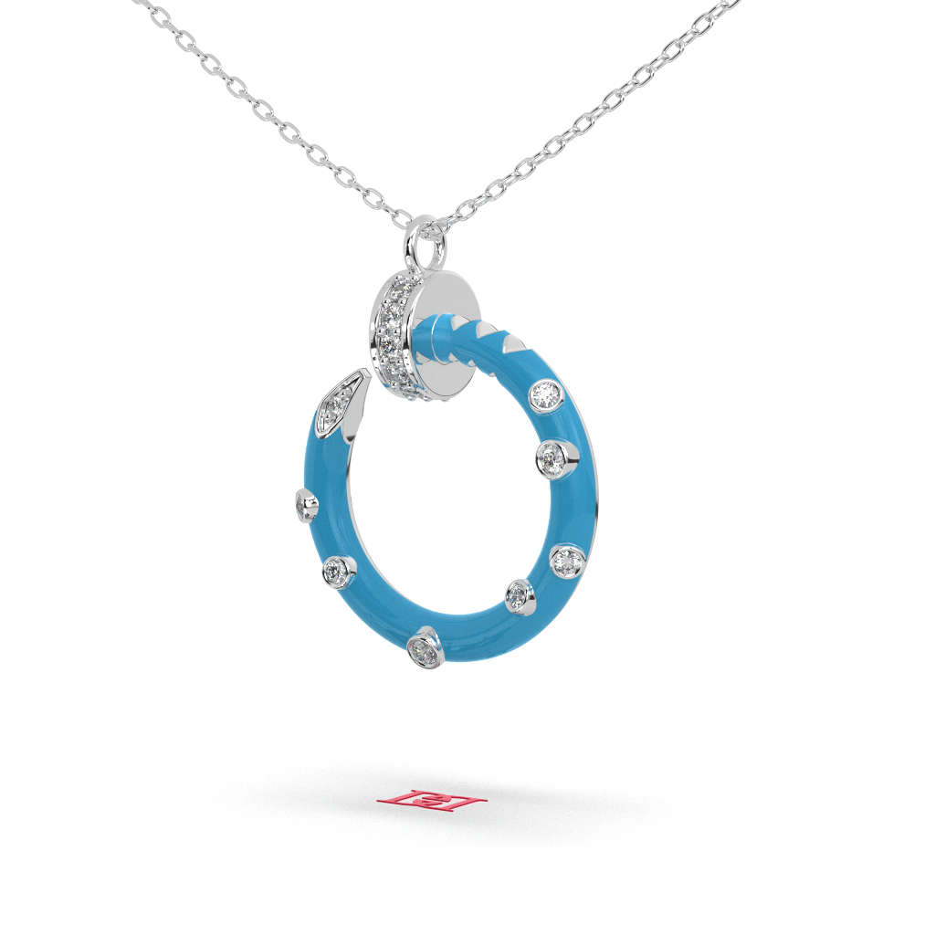 Blue Sterling Silver Circle Pendant Necklace, Modern Statement Jewelry
