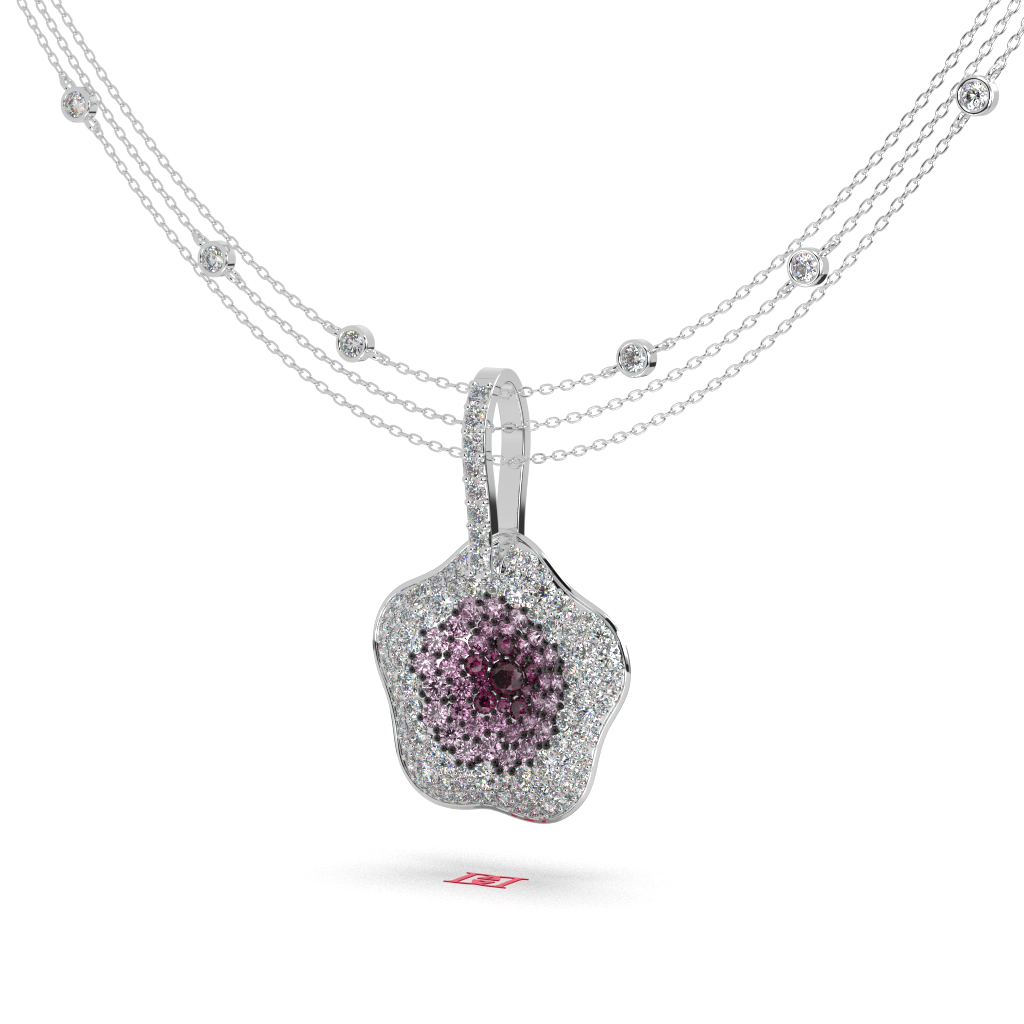 925 Sterling Silver Floral Halo Pendant, Pink Diamond Statement Necklace