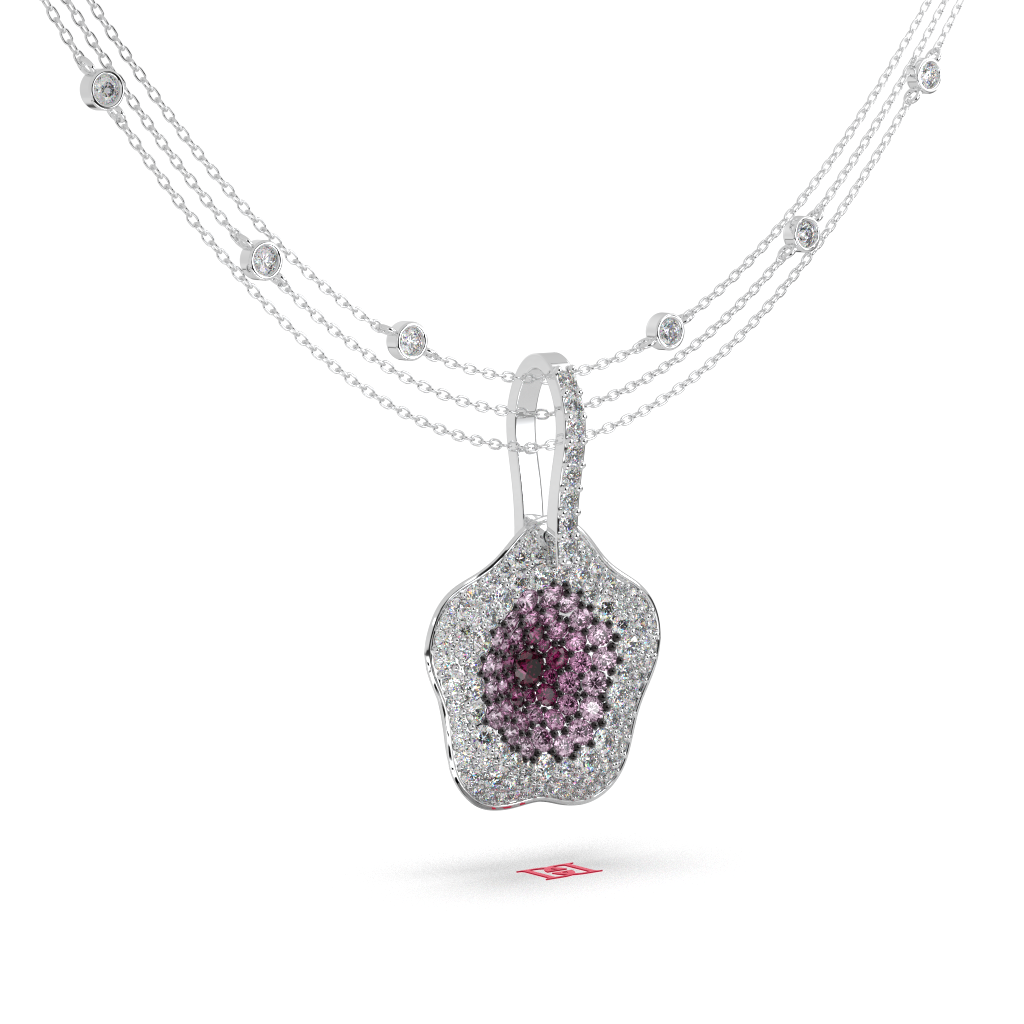 925 Sterling Silver Floral Halo Pendant, Pink Diamond Statement Necklace