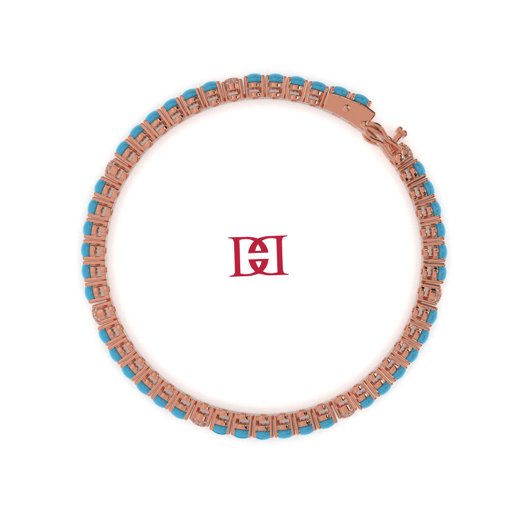 Rose Gold Turquoise Bracelet, 925 Silver Statement Jewelry