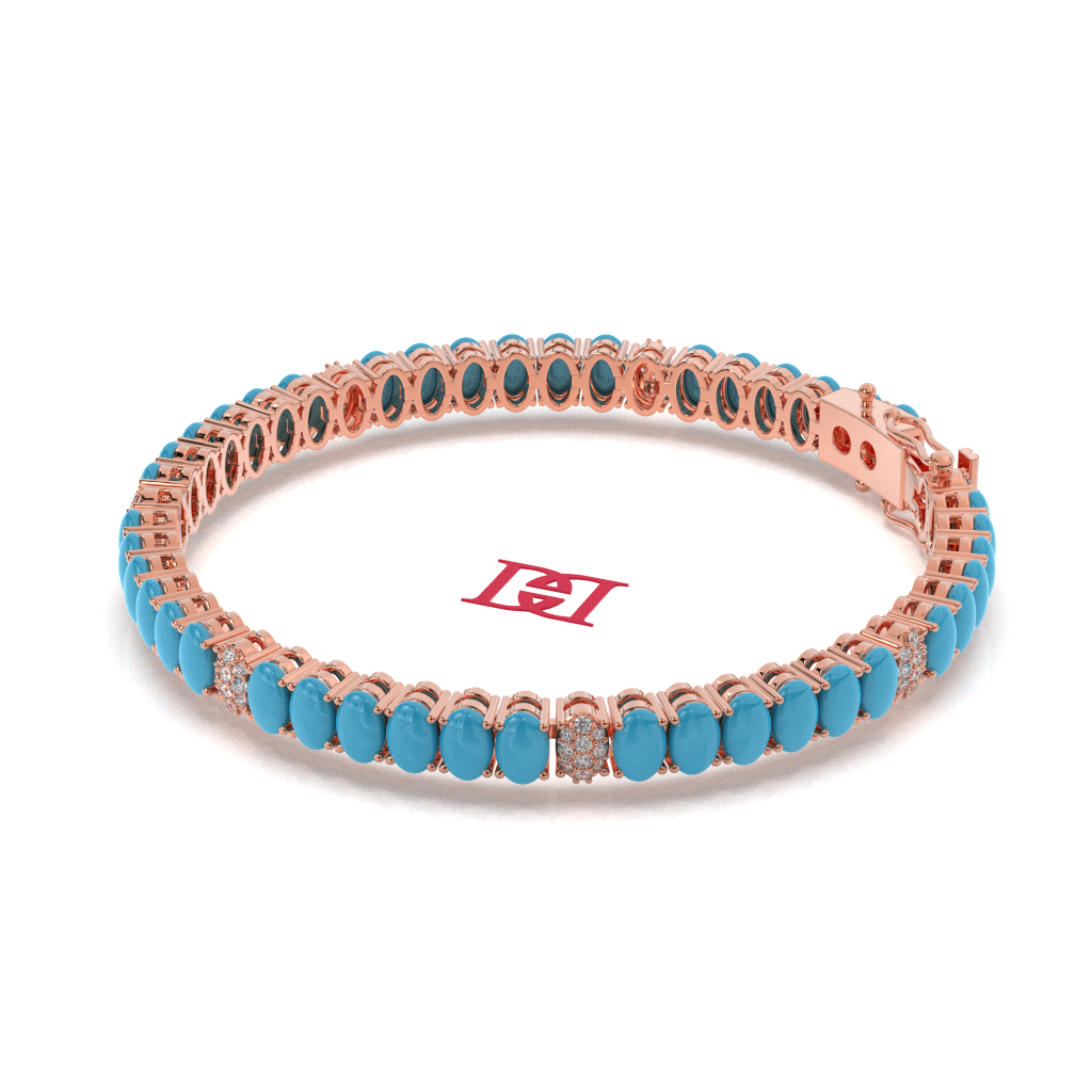 Rose Gold Turquoise Bracelet, 925 Silver Statement Jewelry