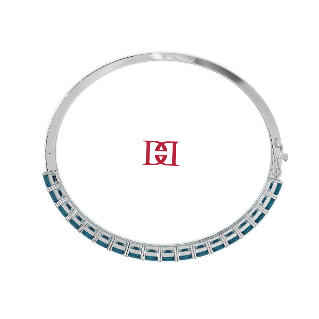 Sterling Silver Tennis Bracelet: Blue Square Stone Bangle