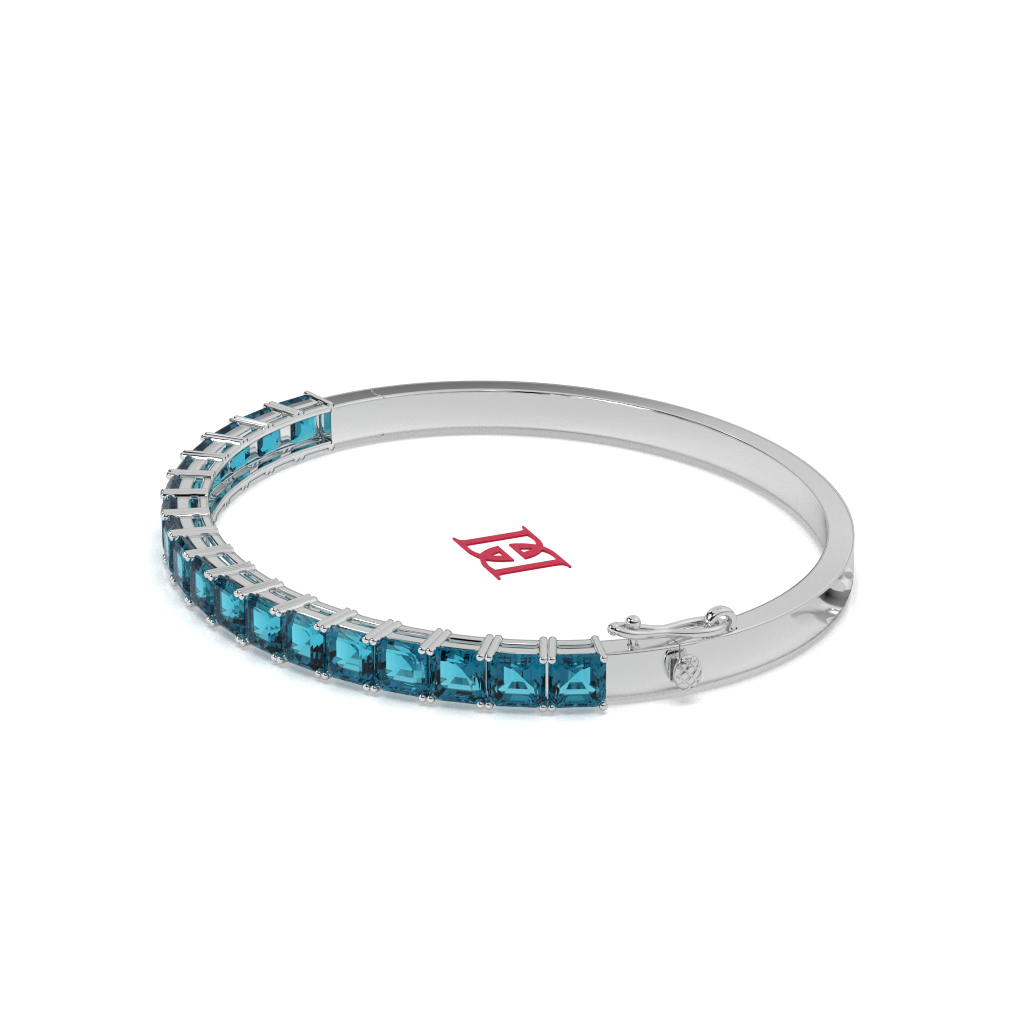 Sterling Silver Tennis Bracelet: Blue Square Stone Bangle