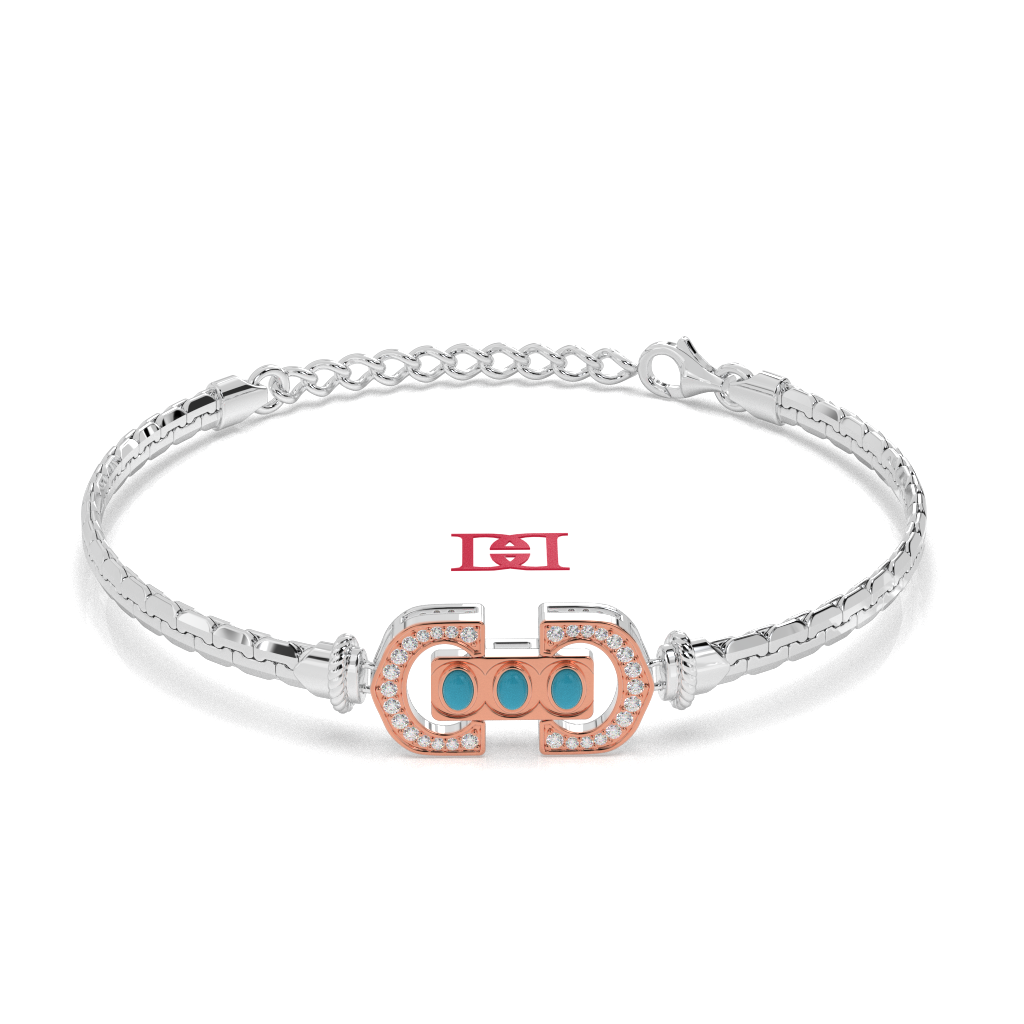 Sterling Silver Turquoise Bracelet with White Stone Accents