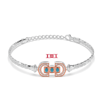 Sterling Silver Turquoise Bracelet with White Stone Accents