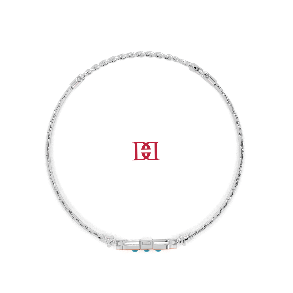 Sterling Silver Turquoise Bracelet with White Stone Accents