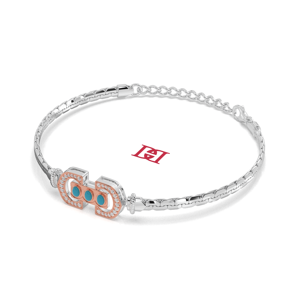 Sterling Silver Turquoise Bracelet with White Stone Accents