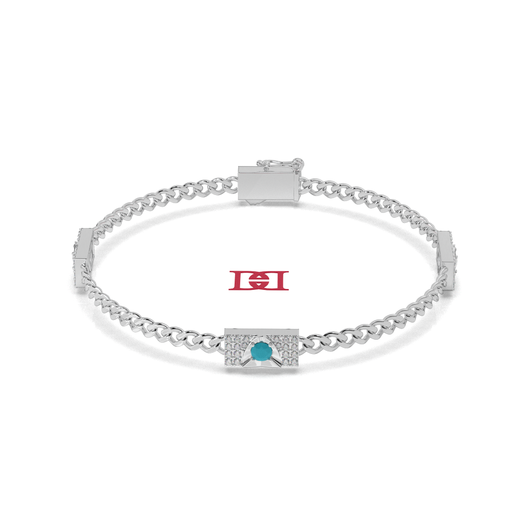 Sterling Silver Turquoise Chain Bracelet, White Diamond Accent