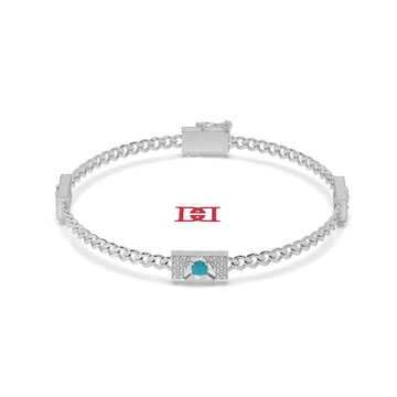 Sterling Silver Turquoise Chain Bracelet, White Diamond Accent